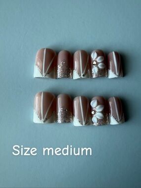 Neutral Blush & White Gemmed Press-On Nail Set